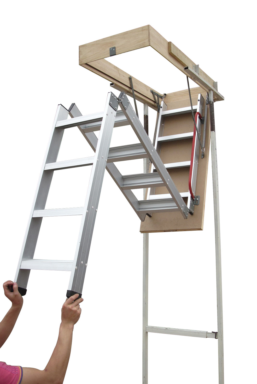 Anti-Slip Aluminium Attic Ladder with Hand Rails - 2700-3050mm