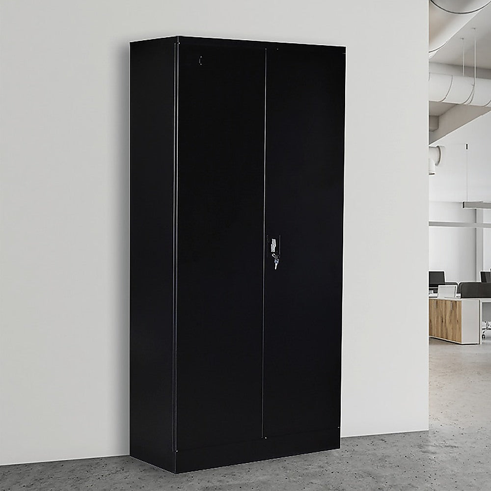 Lockable 2-Door Black Steel Storage Cabinet with 5 Shelves