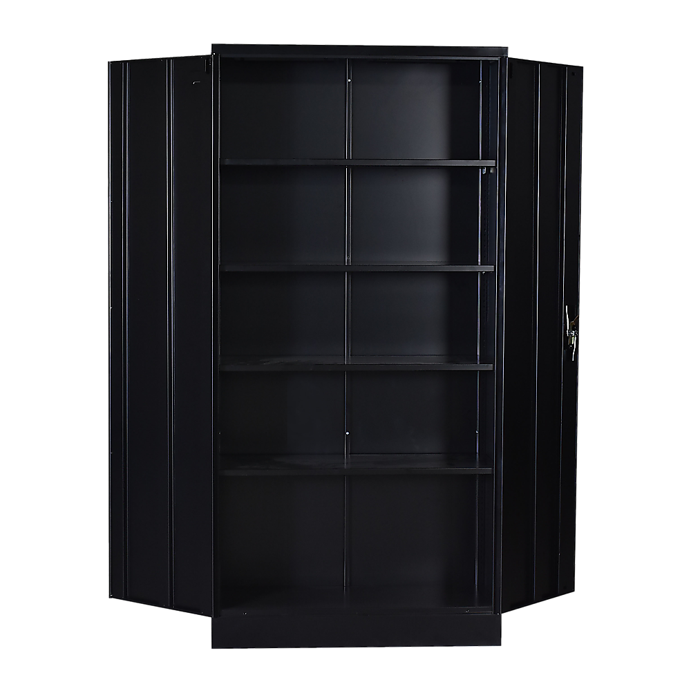 Lockable 2-Door Black Steel Storage Cabinet with 5 Shelves