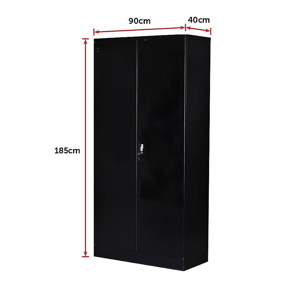 Lockable 2-Door Black Steel Storage Cabinet with 5 Shelves