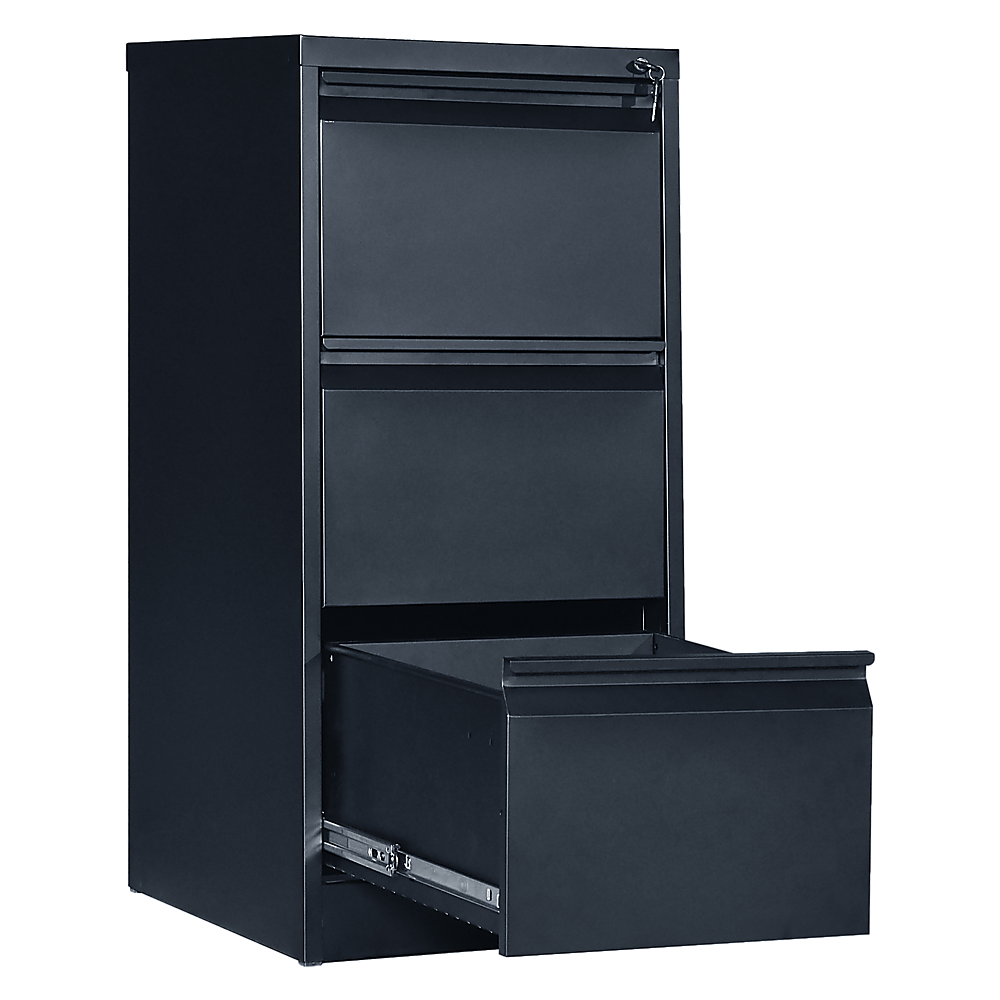 Black 3-Drawer Office Filing Cabinet, Steel, Lockable