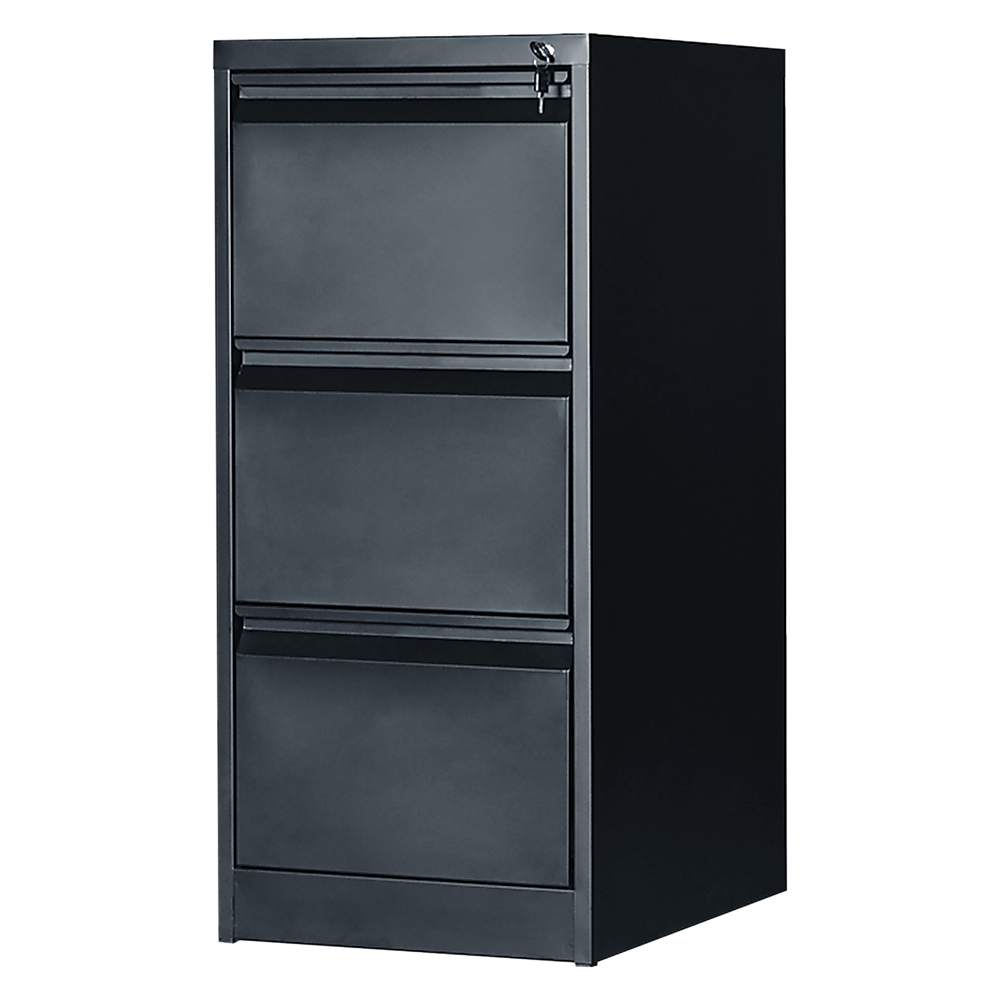 Black 3-Drawer Office Filing Cabinet, Steel, Lockable