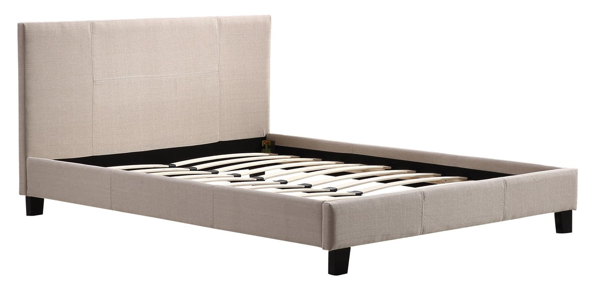 Beige Linen Double Bed Frame with Headboard, Palermo