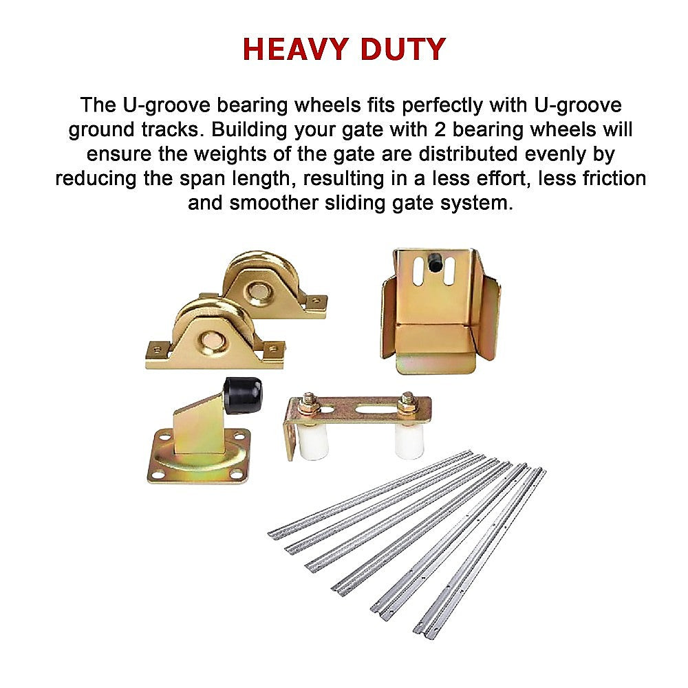 Heavy Duty Sliding Gate Hardware Kit, 6m Track, Wheels