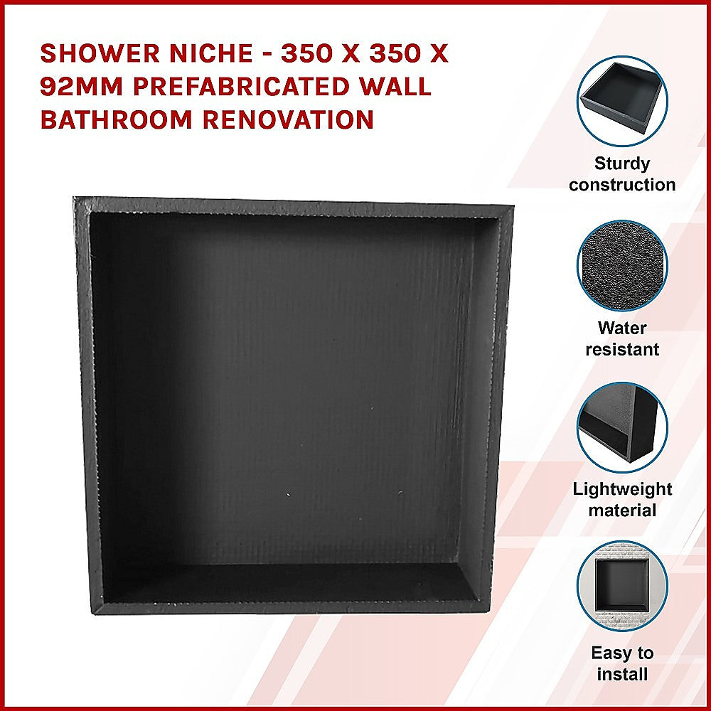 Waterproof Tile-Ready Shower Niche, 350x350x92mm, Easy Install