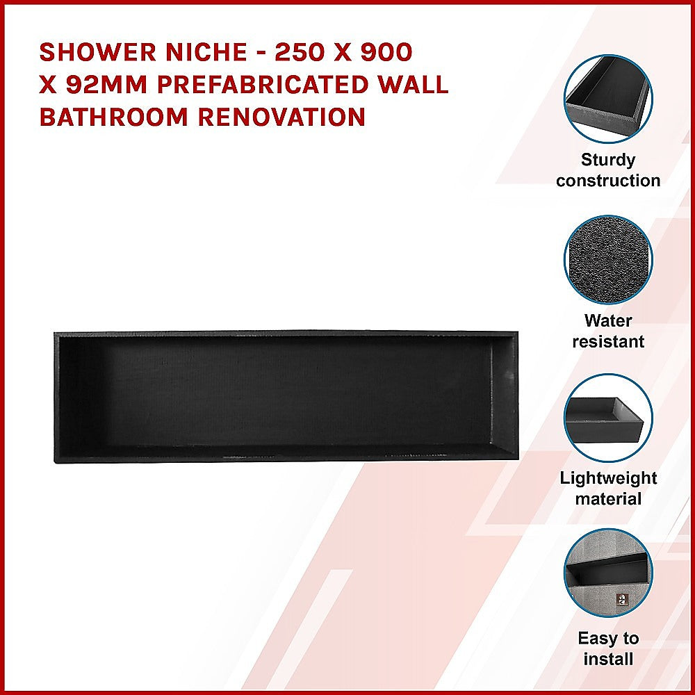 Waterproof Tile-Ready Shower Niche 250x900x92mm Prefab