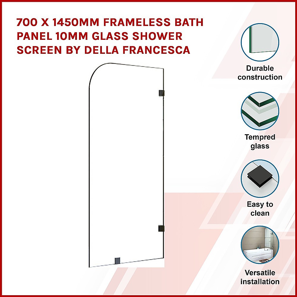 10mm Tempered Glass Frameless Bath Panel Screen 70x145cm Della Francesca