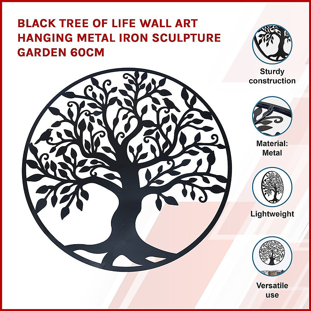 Black Tree of Life Wall Art Hanging Metal Iron Sculpture Garden 60cm