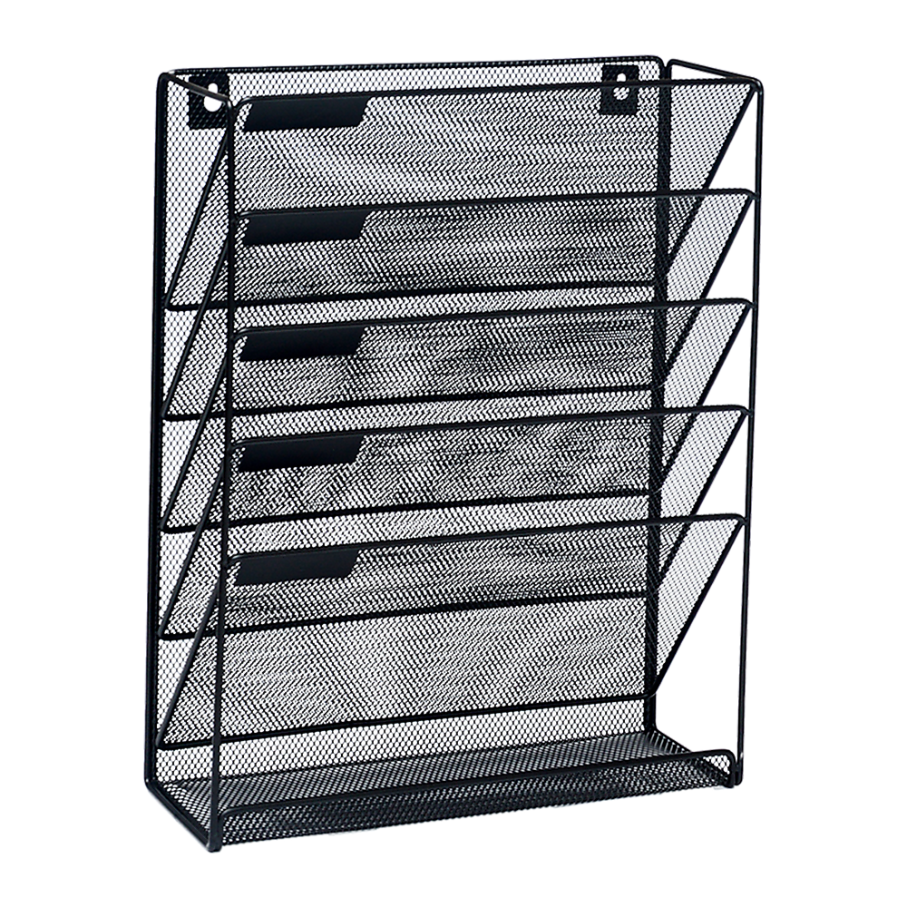 Black Steel Mesh 6-Pocket Wall File Organizer with Hardware