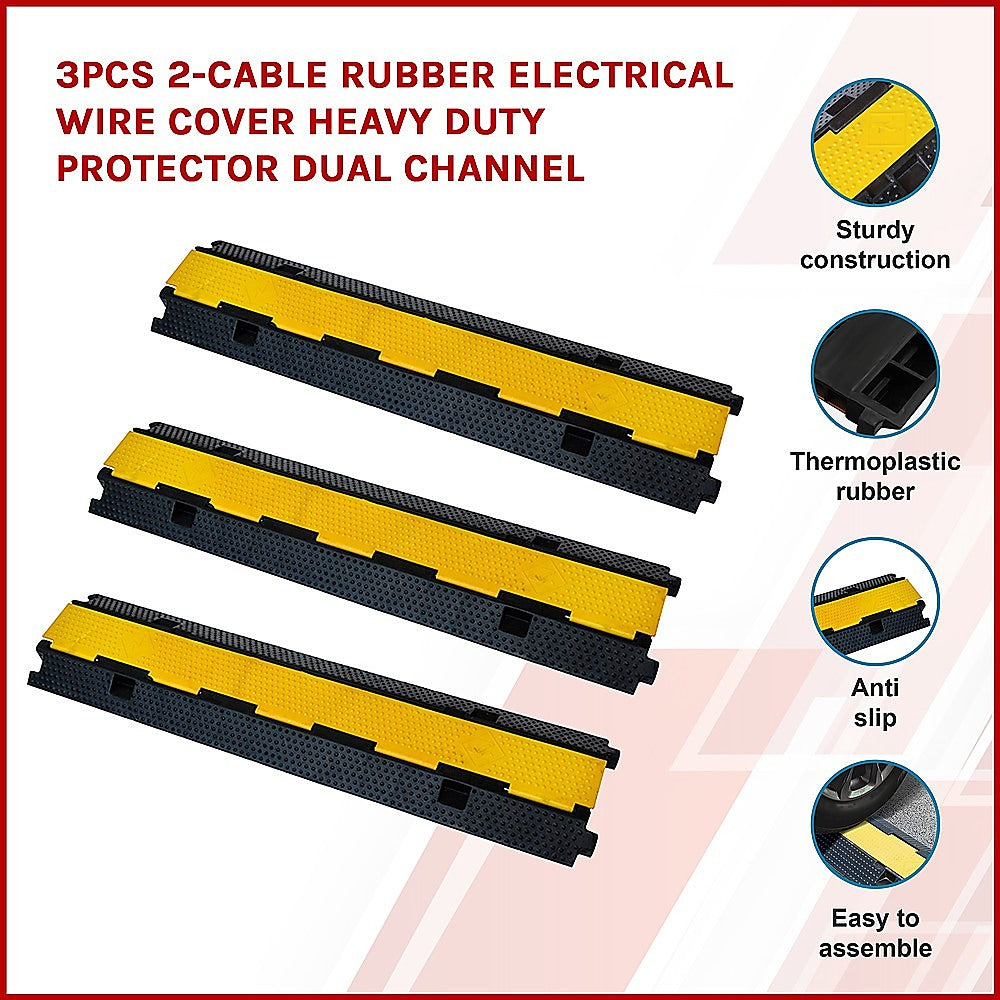 Heavy Duty 2-Cable Electrical Wire Cover, 3pcs, Dual Channel