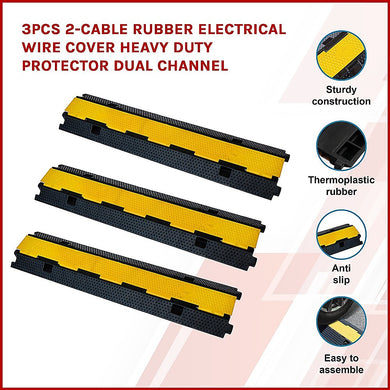 3pcs 2-Cable Rubber Electrical Wire Cover Heavy Duty Protector Dual Ch