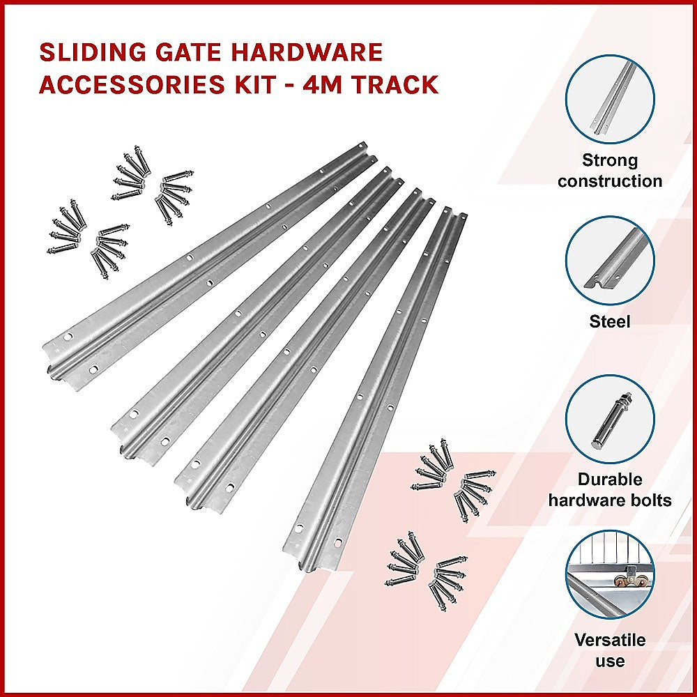 Heavy Duty Gate Hardware Kit, 4m Track, 40 Bolts