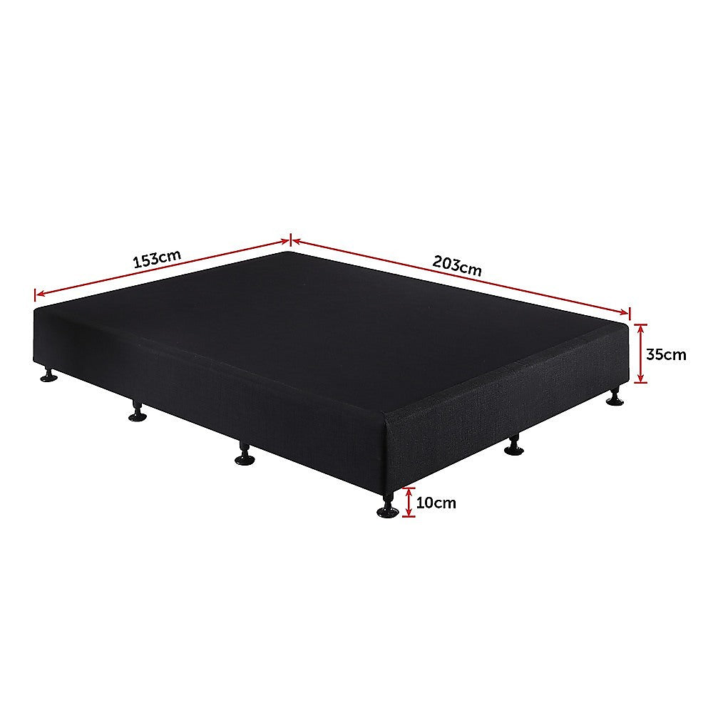 Solid Pine Upholstered Queen Bed Base, Black Linen - Palermo