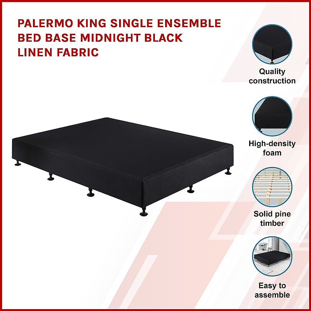 Solid Pine King Single Bed Base Midnight Black Linen