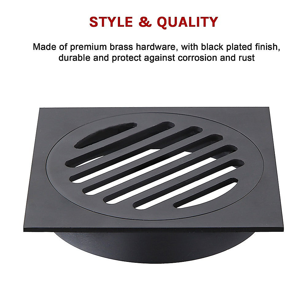 Black Brass Floor Grate Drain, 110mm x 110mm, Sturdy Design