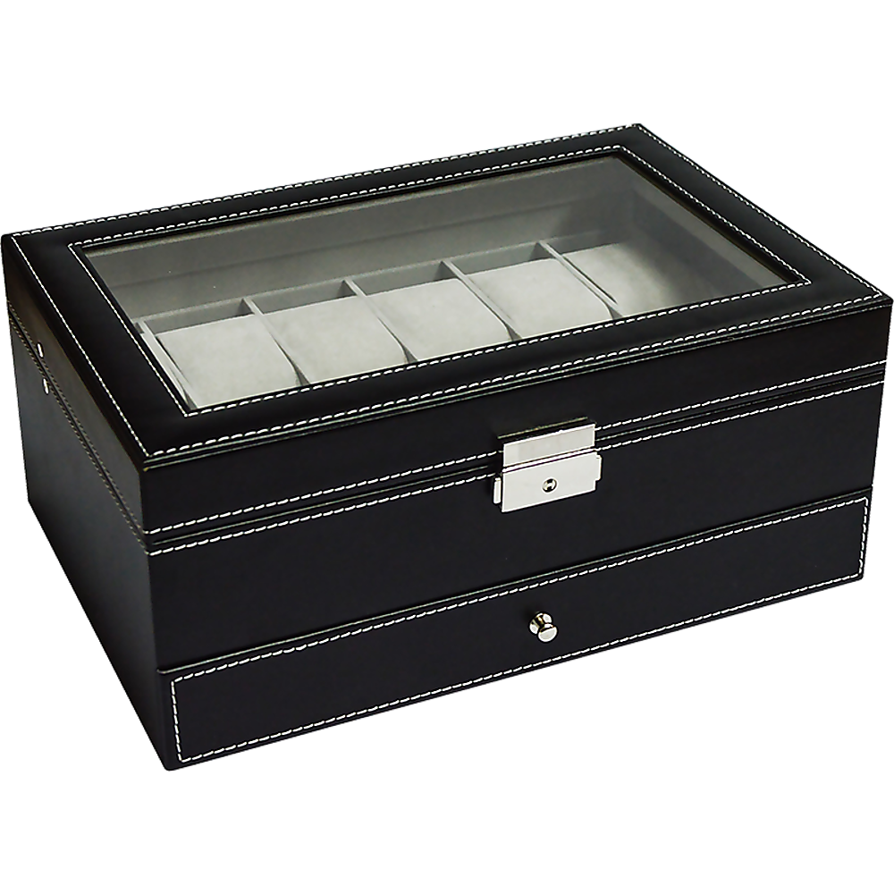 12-Grid Watch Display Case with Velvet Lining & Lock