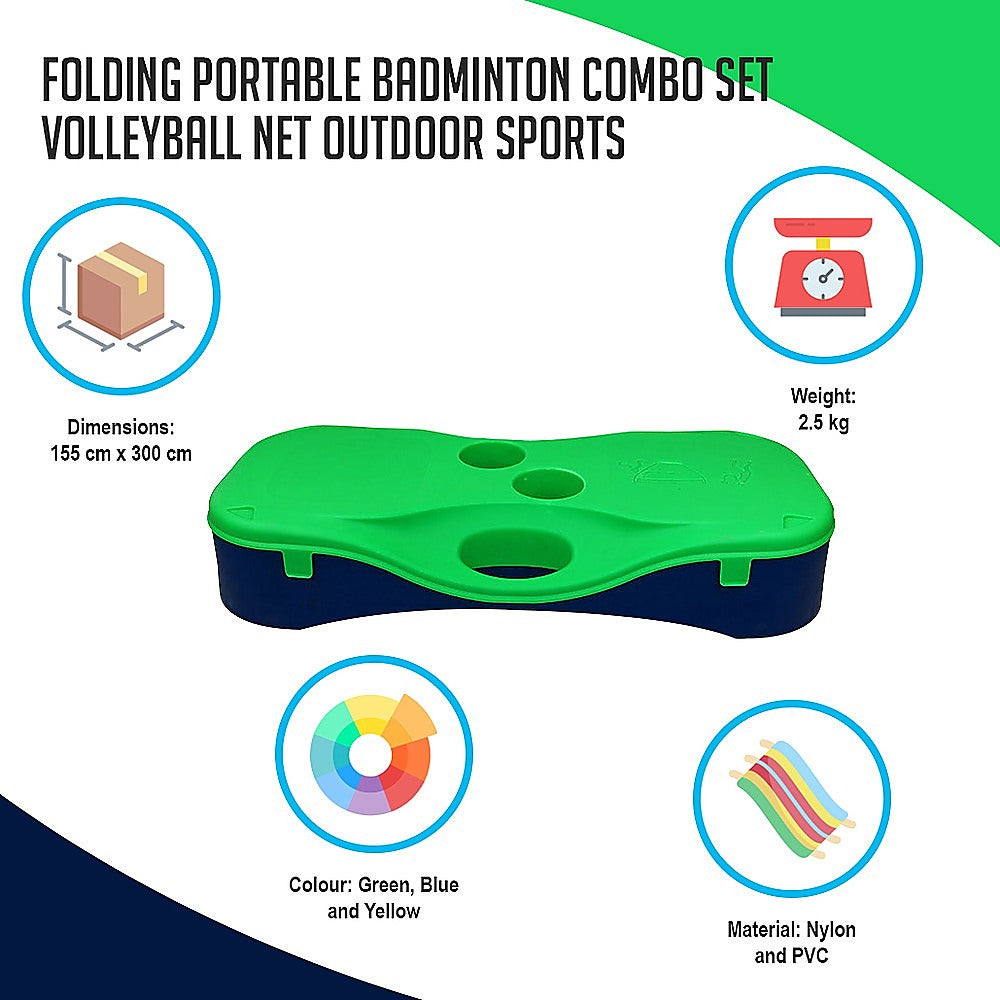Folding Portable Badminton Combo Set Volleyball Net Outdoor Sports