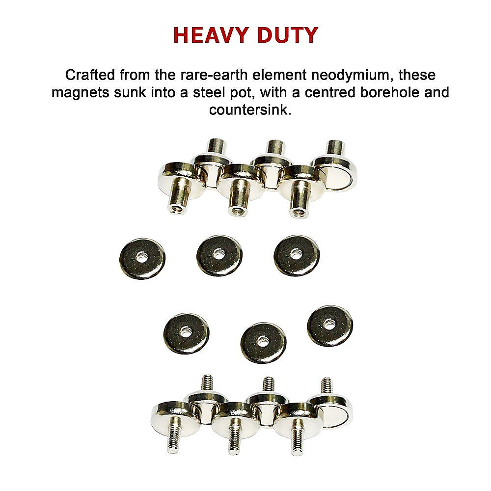 18x 16mm Neodymium Countersunk Pot Magnets 112kg Pulling