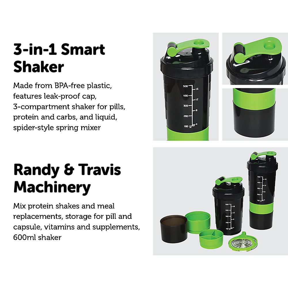 2x Protein Gym Shaker Premium 3 in 1 Smart Style Blender Mixer Cup Bot