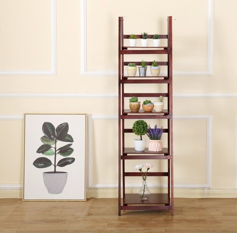 5-Tier Coffee Wooden Ladder Shelf Stand, Easy-Clean MDF