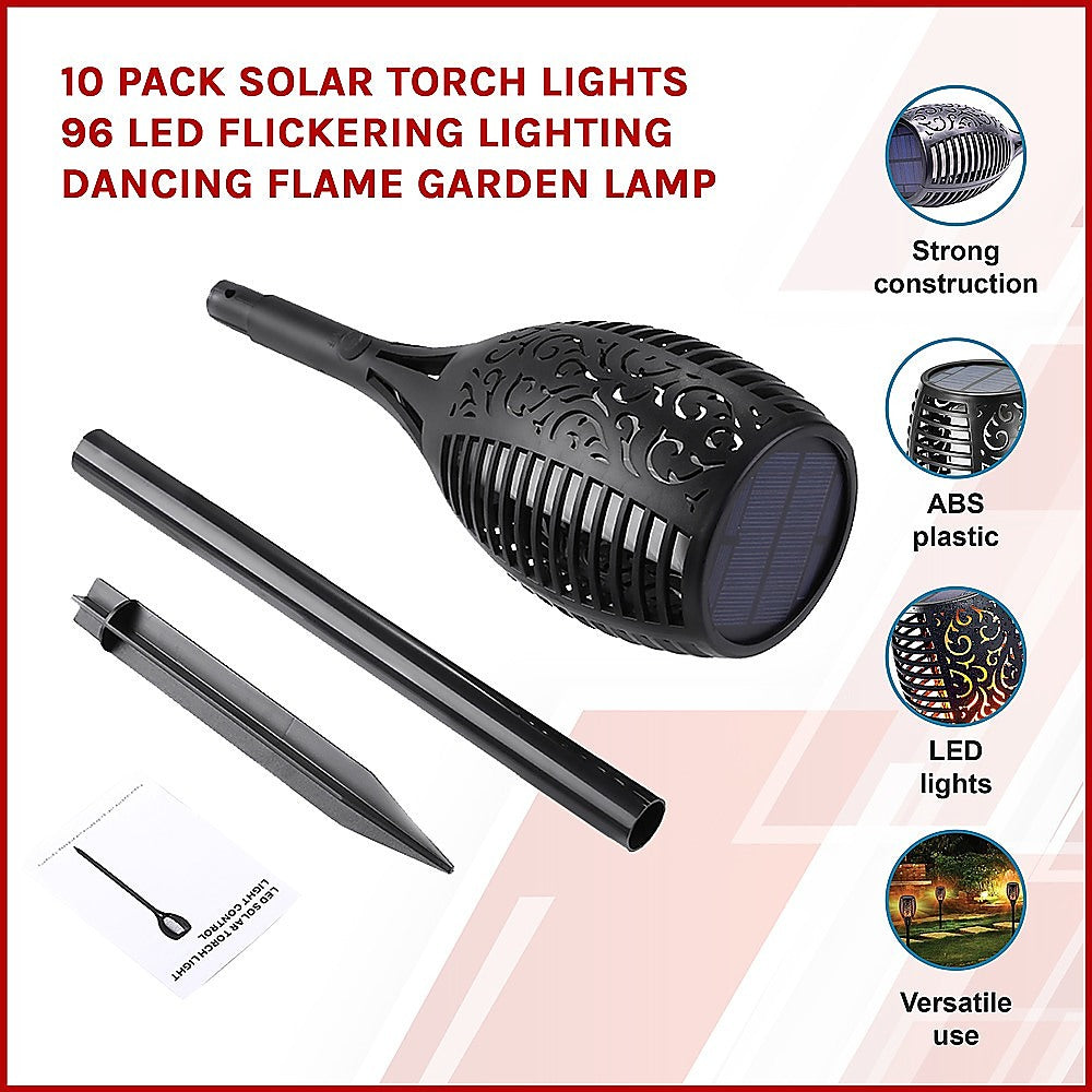 10 Pack Solar Torch Lights 96 LED Flickering Lighting Dancing Flame Garden Lamp