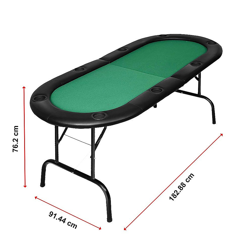 8 Player Folding Poker Blackjack Table, Cup Holders, Padded Rim