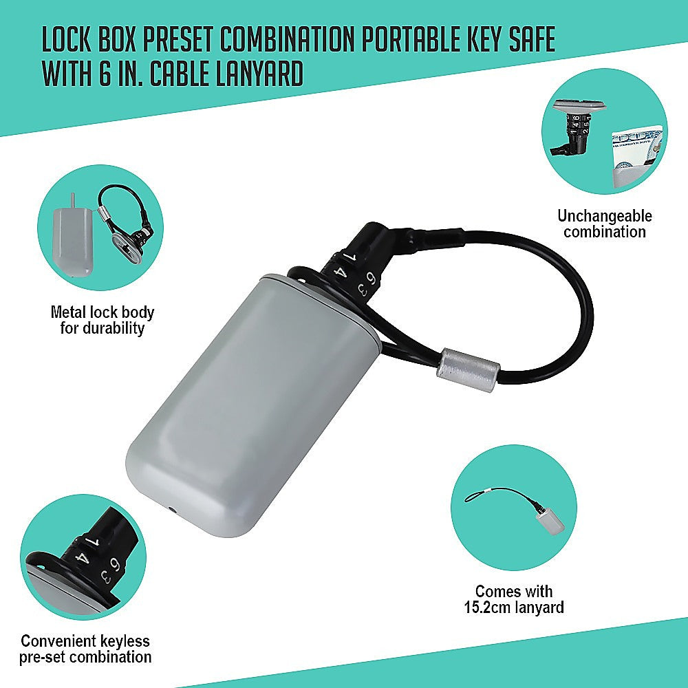 Durable Portable Metal Key Safe, Keyless Combo Lock Box, 15.2cm Lanyard