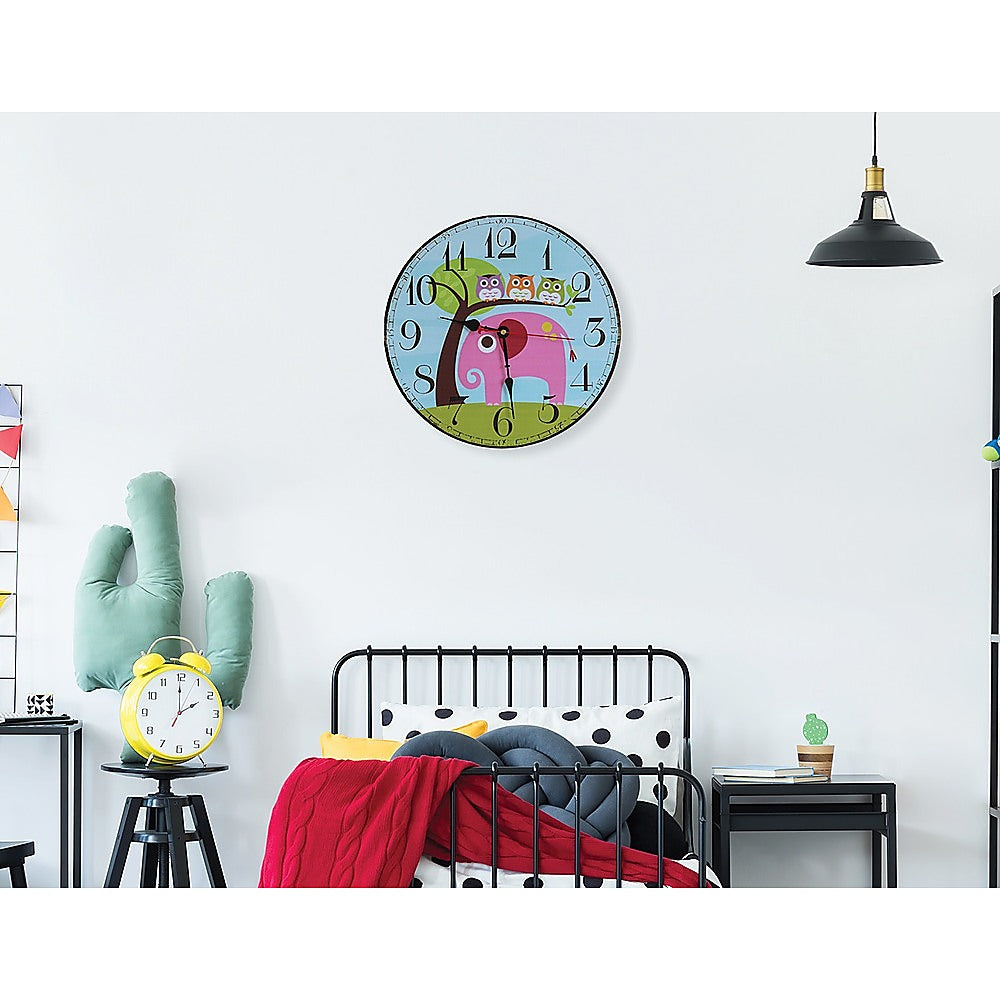 Colorful Animal-Themed Kids Wall Clock, 34cm Diameter