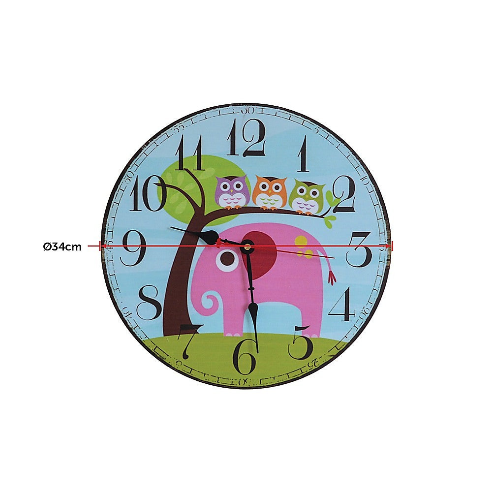 Colorful Animal-Themed Kids Wall Clock, 34cm Diameter