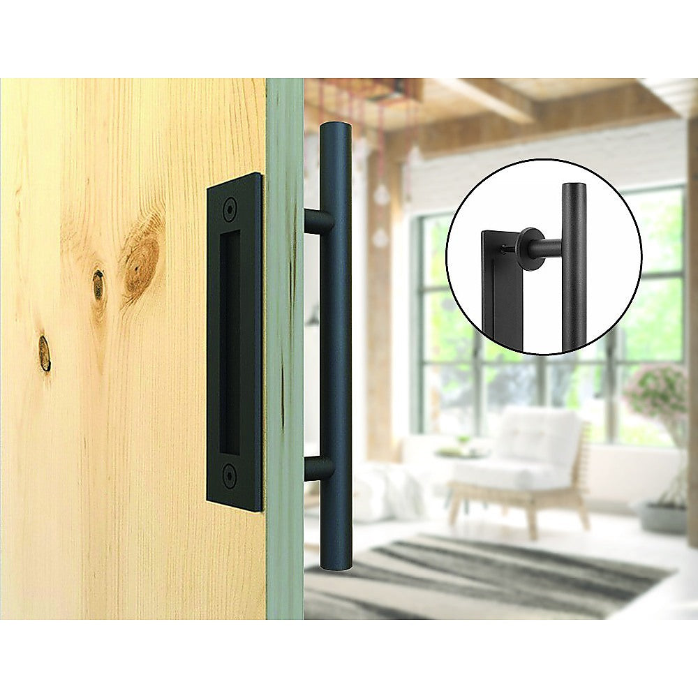 Black Carbon Steel Sliding Door Handle Set, 12" - Barn Door Hardware