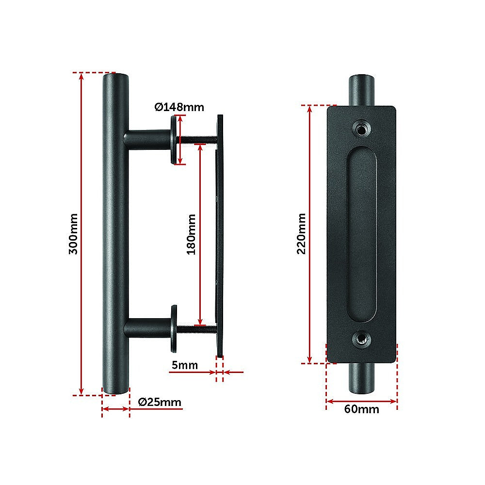 Black Carbon Steel Sliding Door Handle Set, 12" - Barn Door Hardware