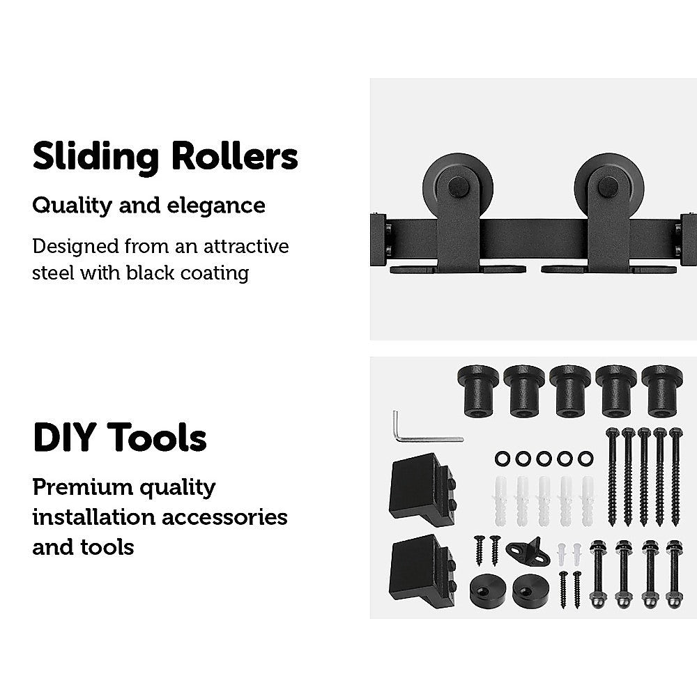 Black Steel Sliding Barn Door Hardware Set, 2.4m, 150kg