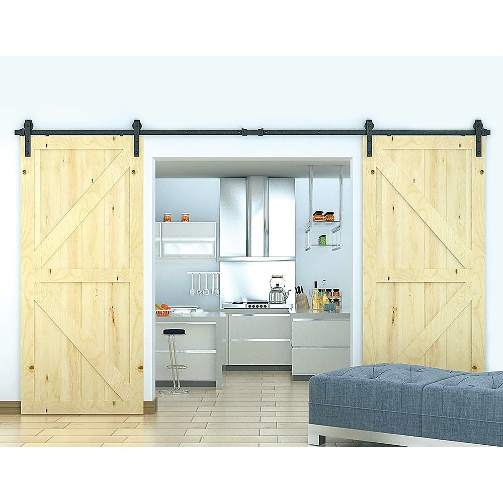 Black Steel 3.6m Sliding Barn Door Hardware Set