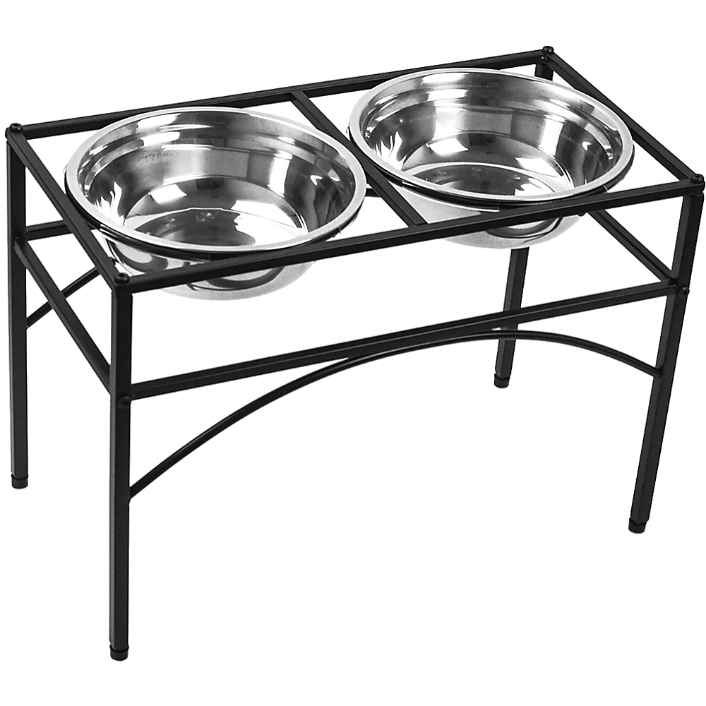 Dual Elevated Raised Pet Feeder, Non-Slip, 2.4L Bowls, Black Iron Stand