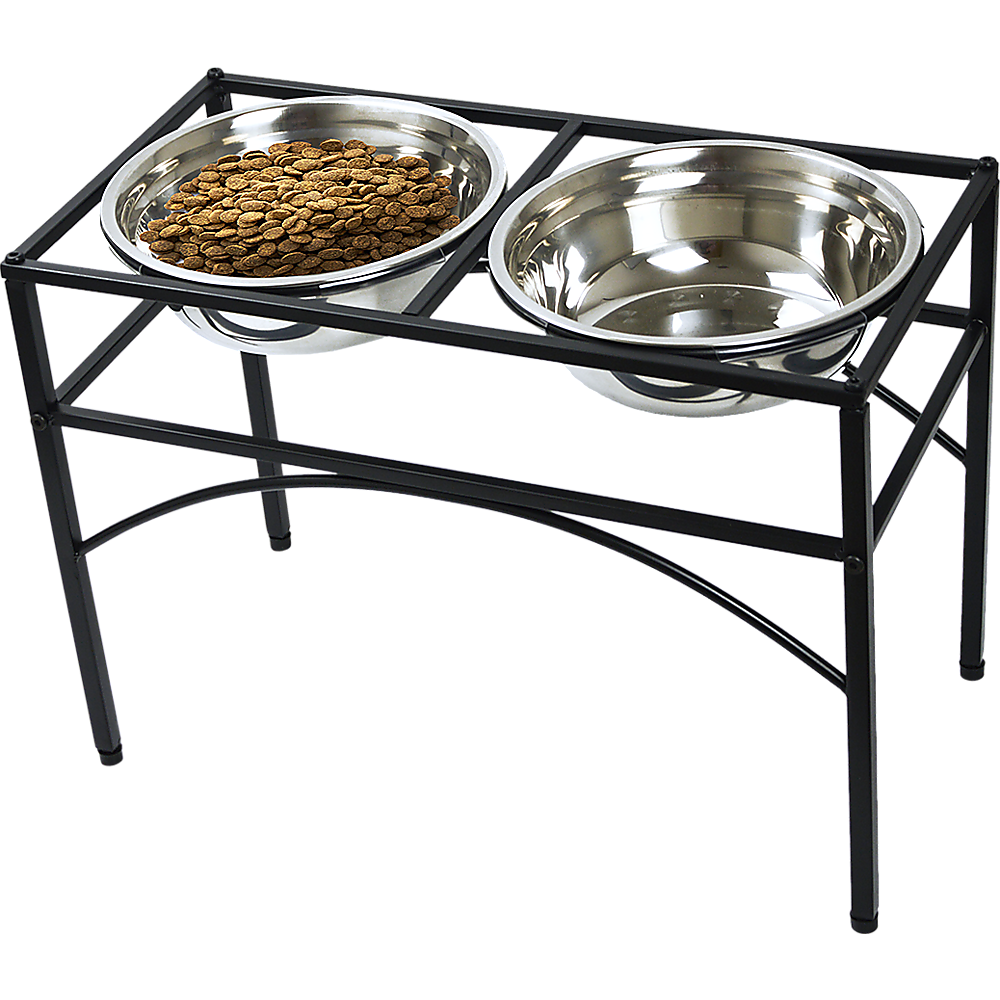 Dual Elevated Raised Pet Feeder, Non-Slip, 2.4L Bowls, Black Iron Stand