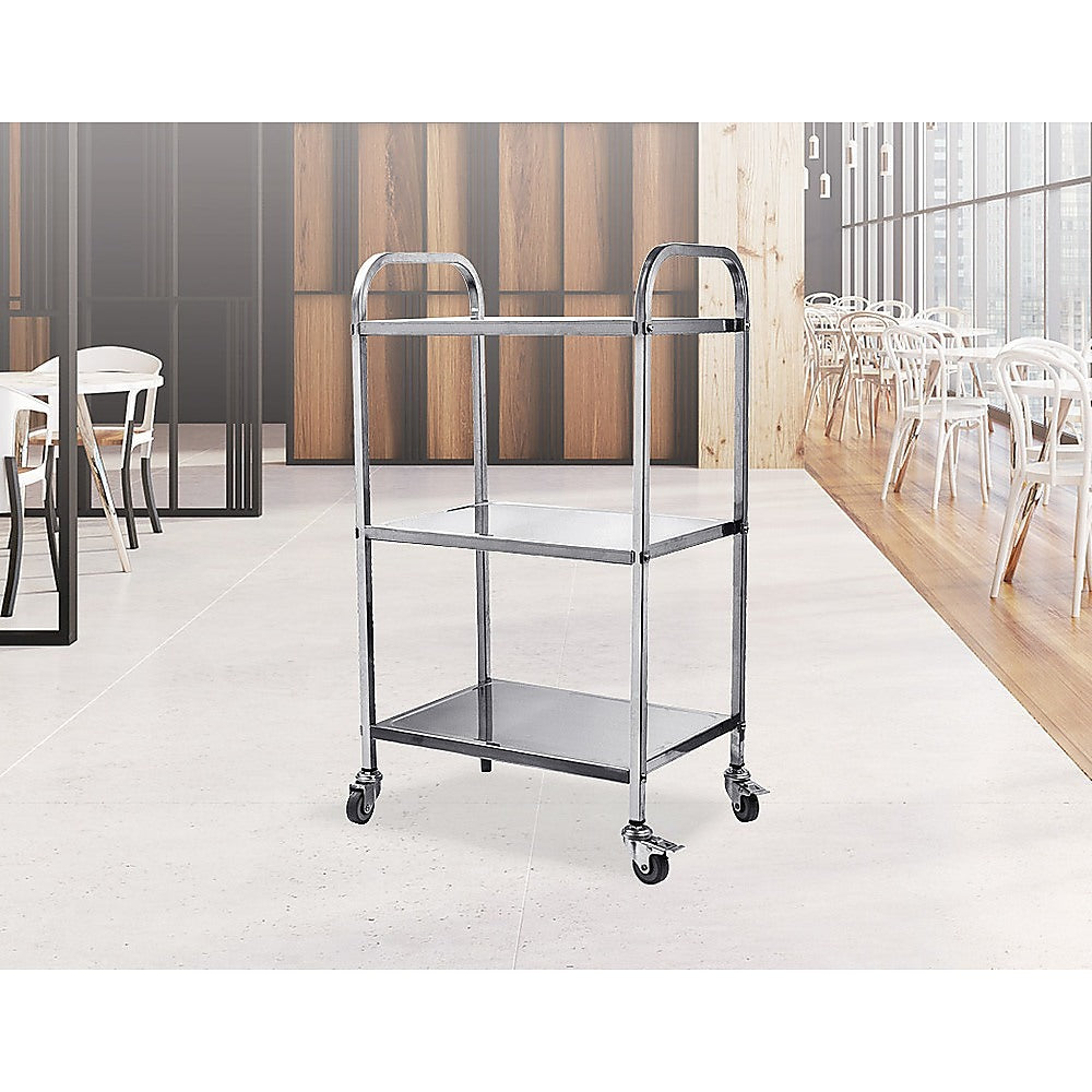 Sturdy 3-Tier Stainless Steel Food Trolley Cart with Wheels