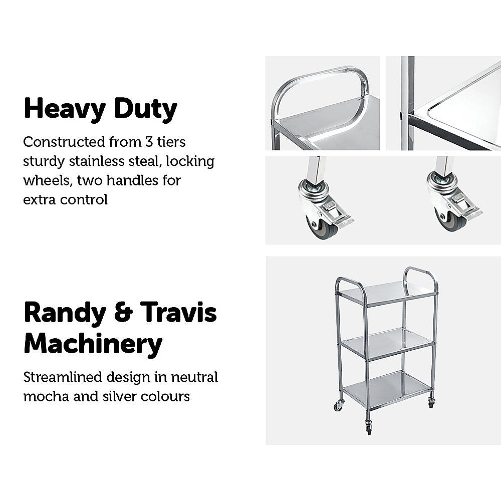 Sturdy 3-Tier Stainless Steel Food Trolley Cart with Wheels