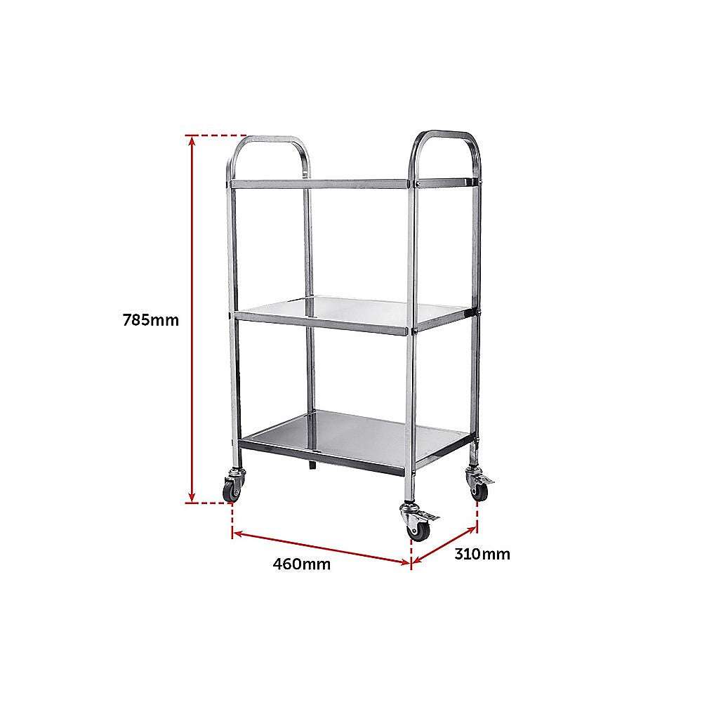 Sturdy 3-Tier Stainless Steel Food Trolley Cart with Wheels