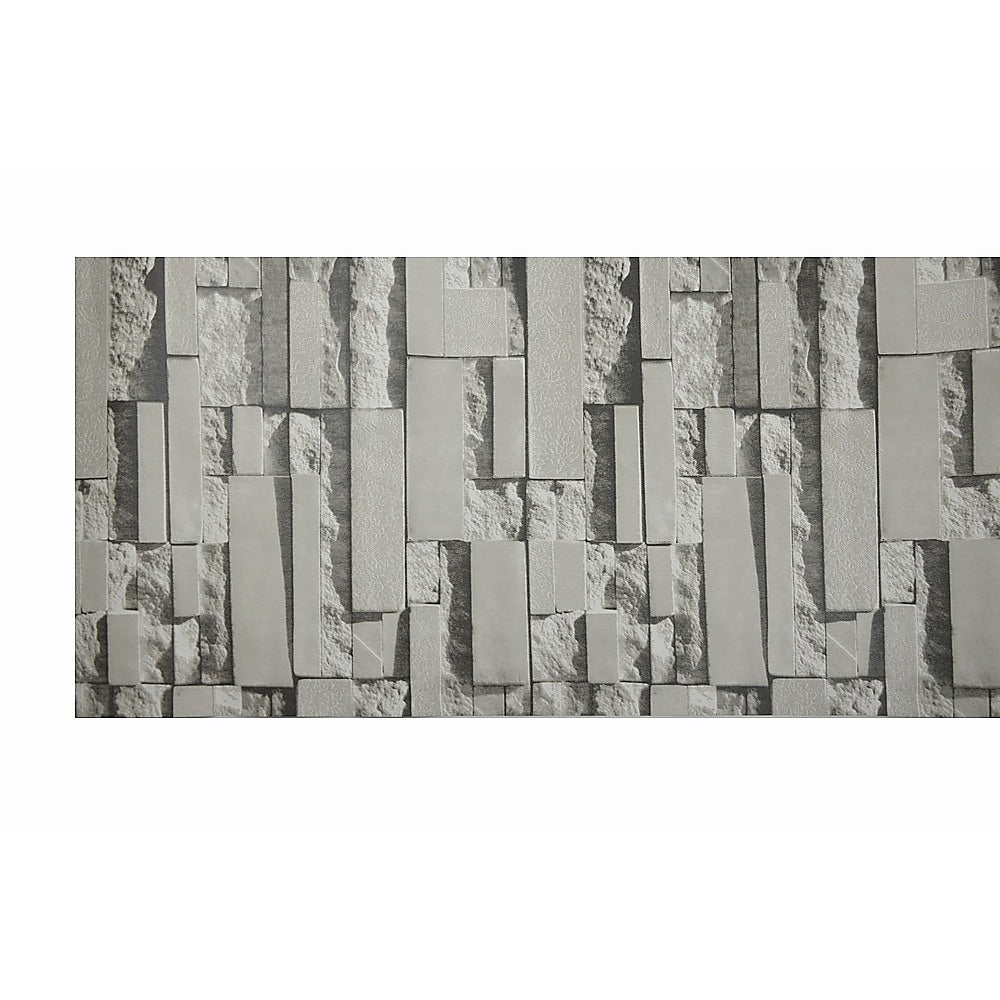 3D Grey Brick Pattern Non-Woven Wallpaper Roll, 53cm x 10m