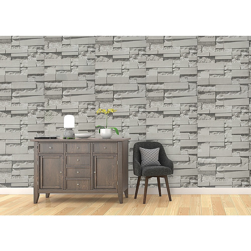 3D Grey Brick Pattern Non-Woven Wallpaper Roll, 53cm x 10m