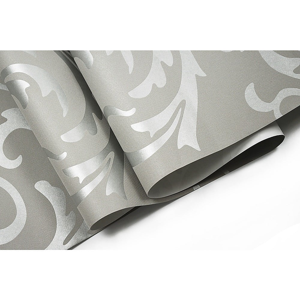 3D Textured Silver Damask Wallpaper Roll, Non-woven, 10m