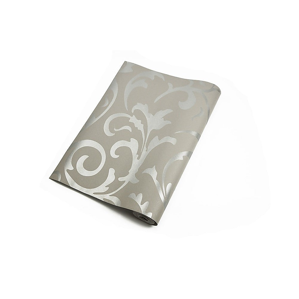 3D Textured Silver Damask Wallpaper Roll, Non-woven, 10m