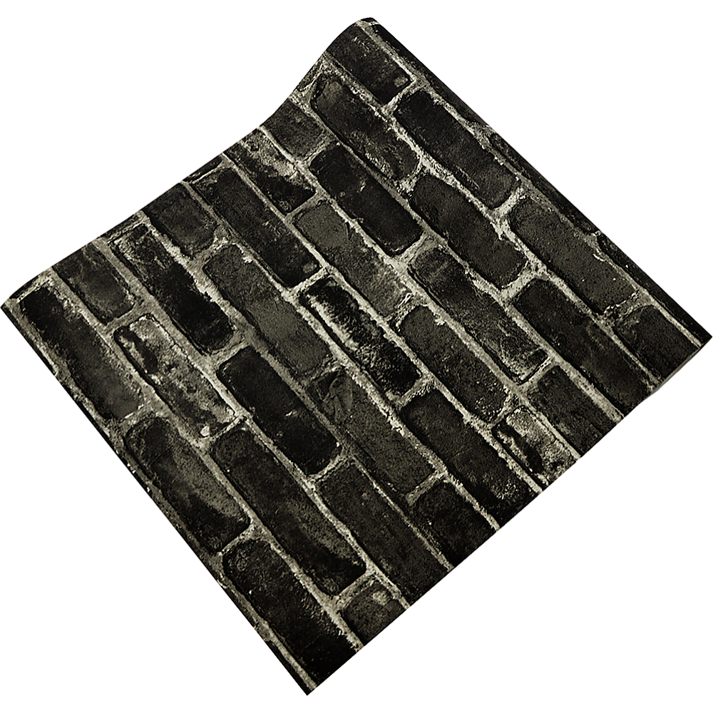 Dark Grey 3D Textured Brick Wallpaper Roll, Waterproof PVC