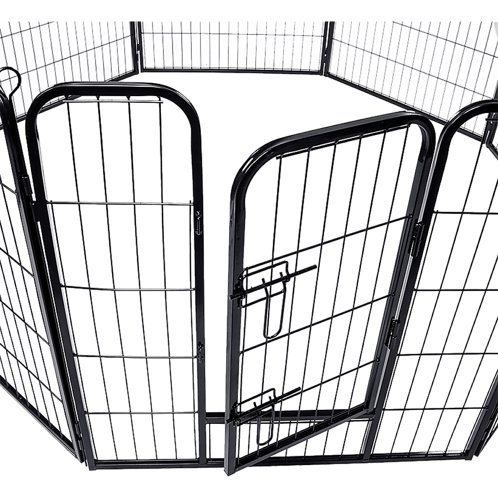 Adjustable 8-Panel Pet Playpen, Black Steel, 80cm High