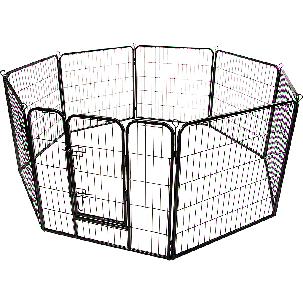 Adjustable 8-Panel Pet Playpen, Black Steel, 80cm High