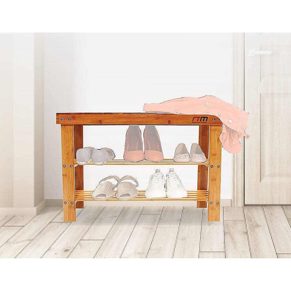 Sustainable Bamboo 3-Tier Shoe Rack Bench with Storage Shelf