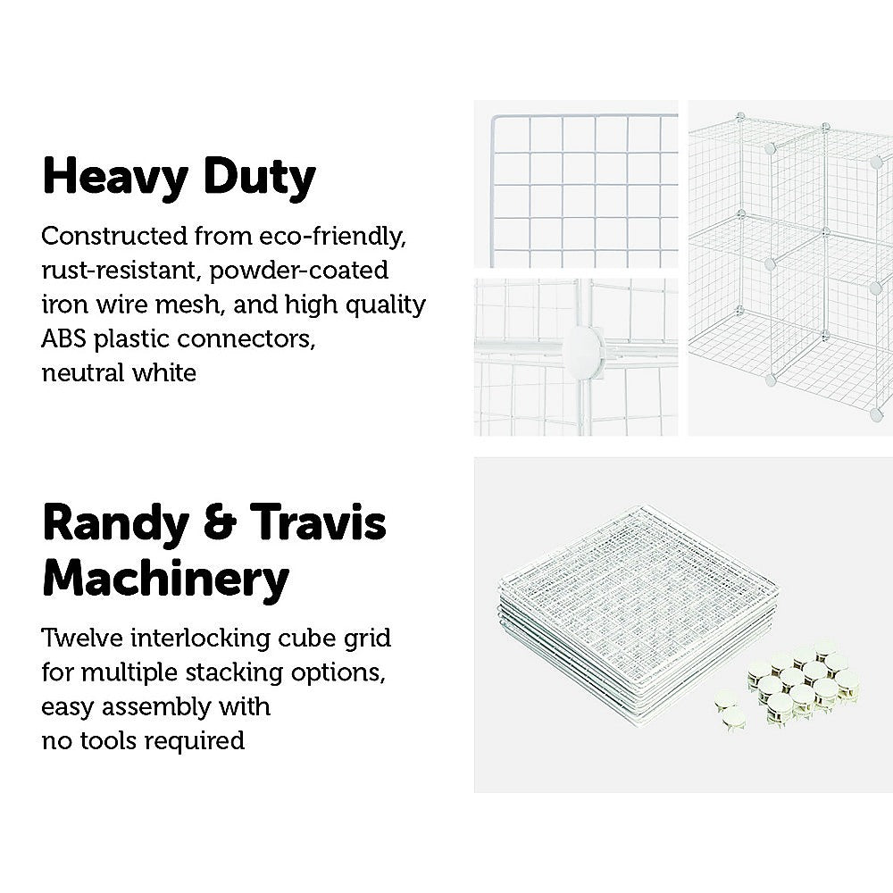 White 12-Cube Wire Grid Storage Cabinet Bookcase - Easy Assembly