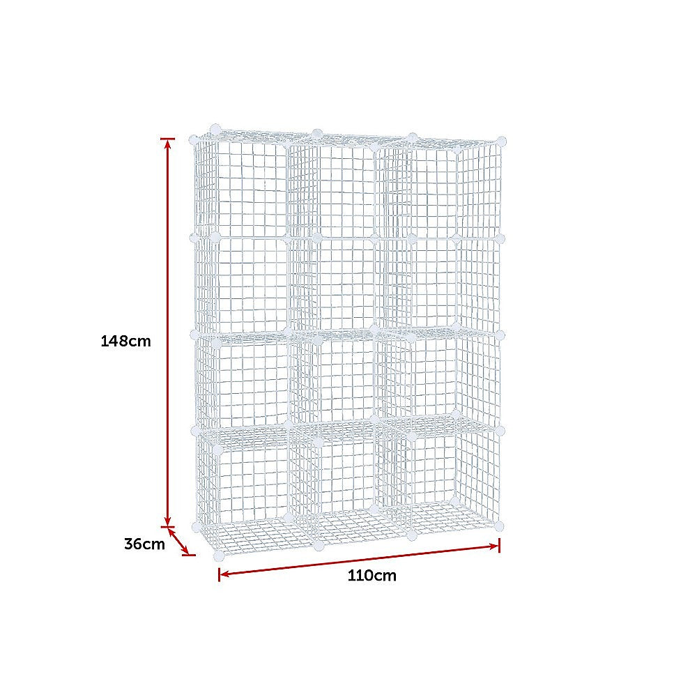 White 12-Cube Wire Grid Storage Cabinet Bookcase - Easy Assembly