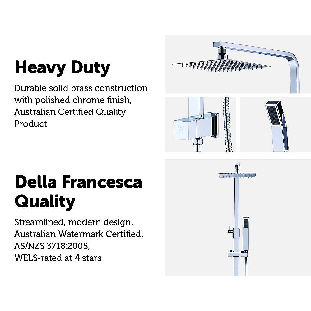 High Pressure 8" Rain Shower Head Combo, Brass & Chrome, Della Francesca