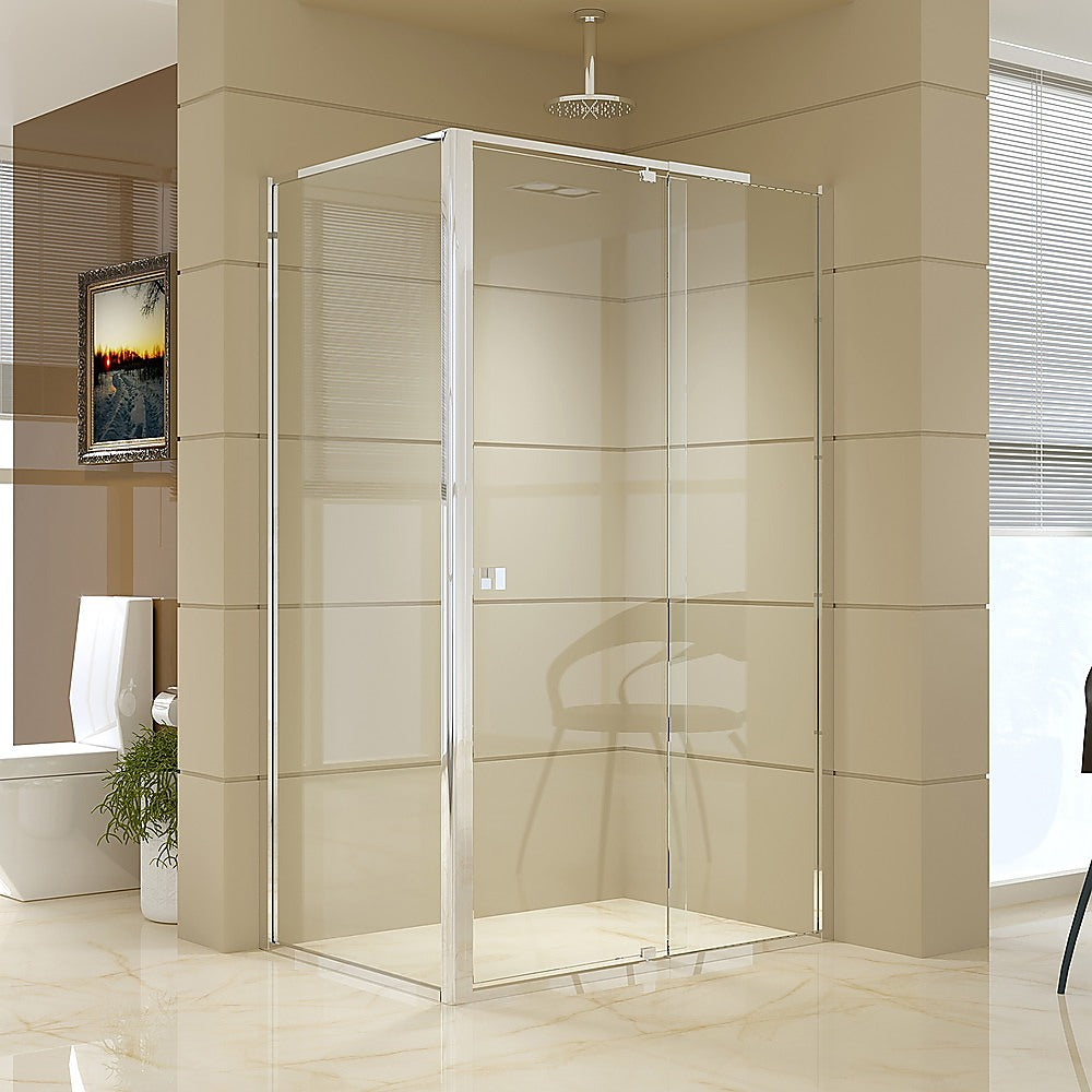 Adjustable Semi-Frameless Shower Screen, Toughened Safety Glass - 196cm Height